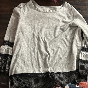 Dress Barn Gray and Black Lace Trim Sweater